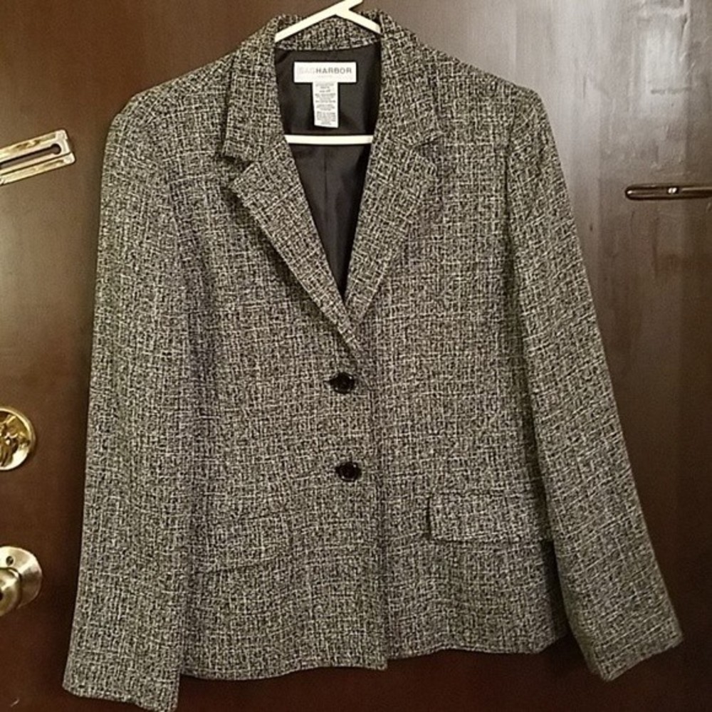 Sag Harbor Petite Jacket Black and White Tweed Vintage 90s